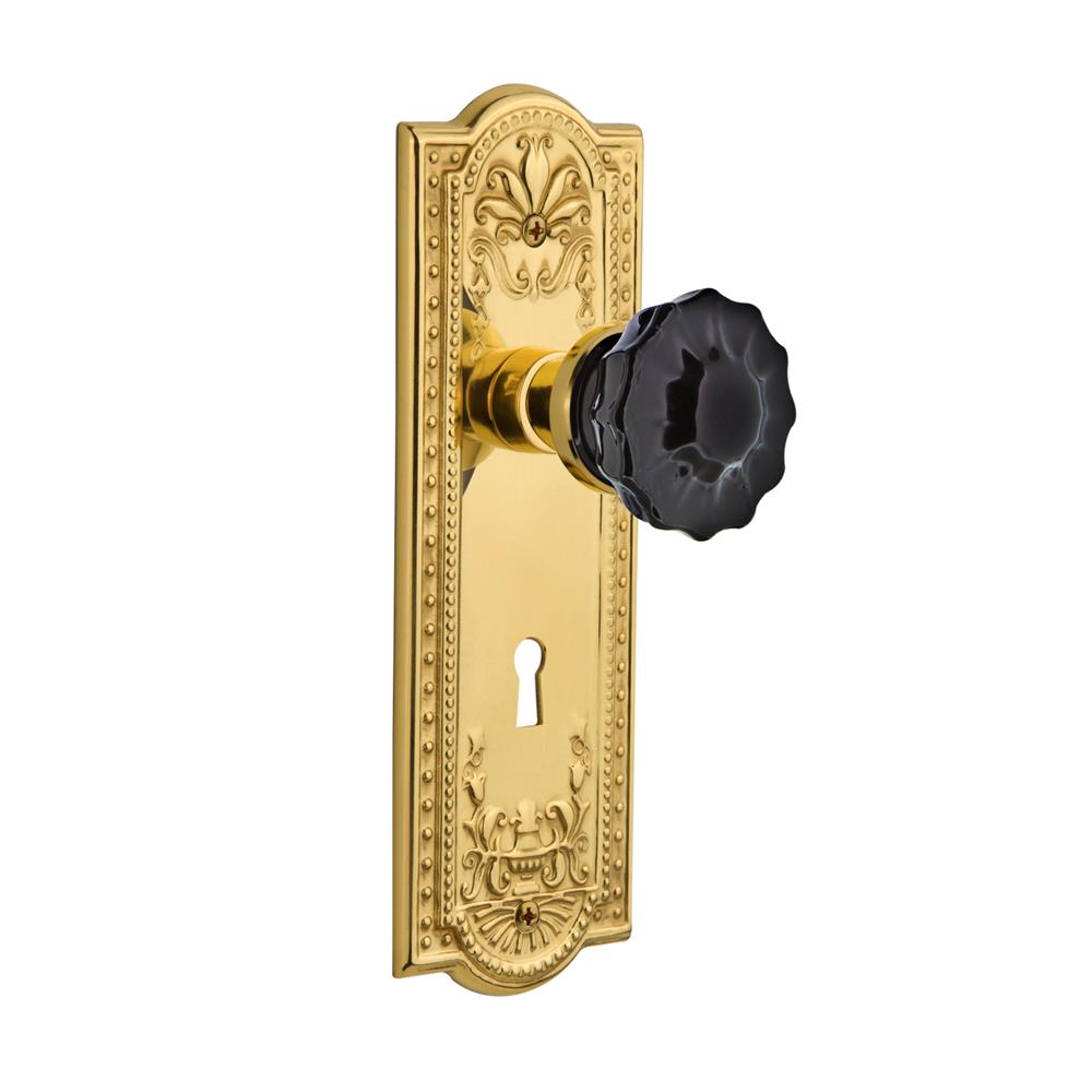 Nostalgic Warehouse MEACRB Colored Crystal Meadows Plate with Keyhole Passage Crystal Black Glass Door Knob in Polished Brass